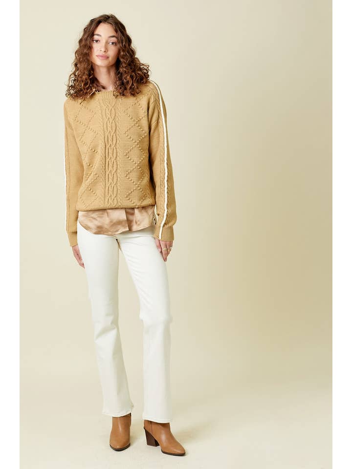 Mystree - Wholesale Knit Sweater - Women's - 60317 Piping Sleeve Cable Sweater