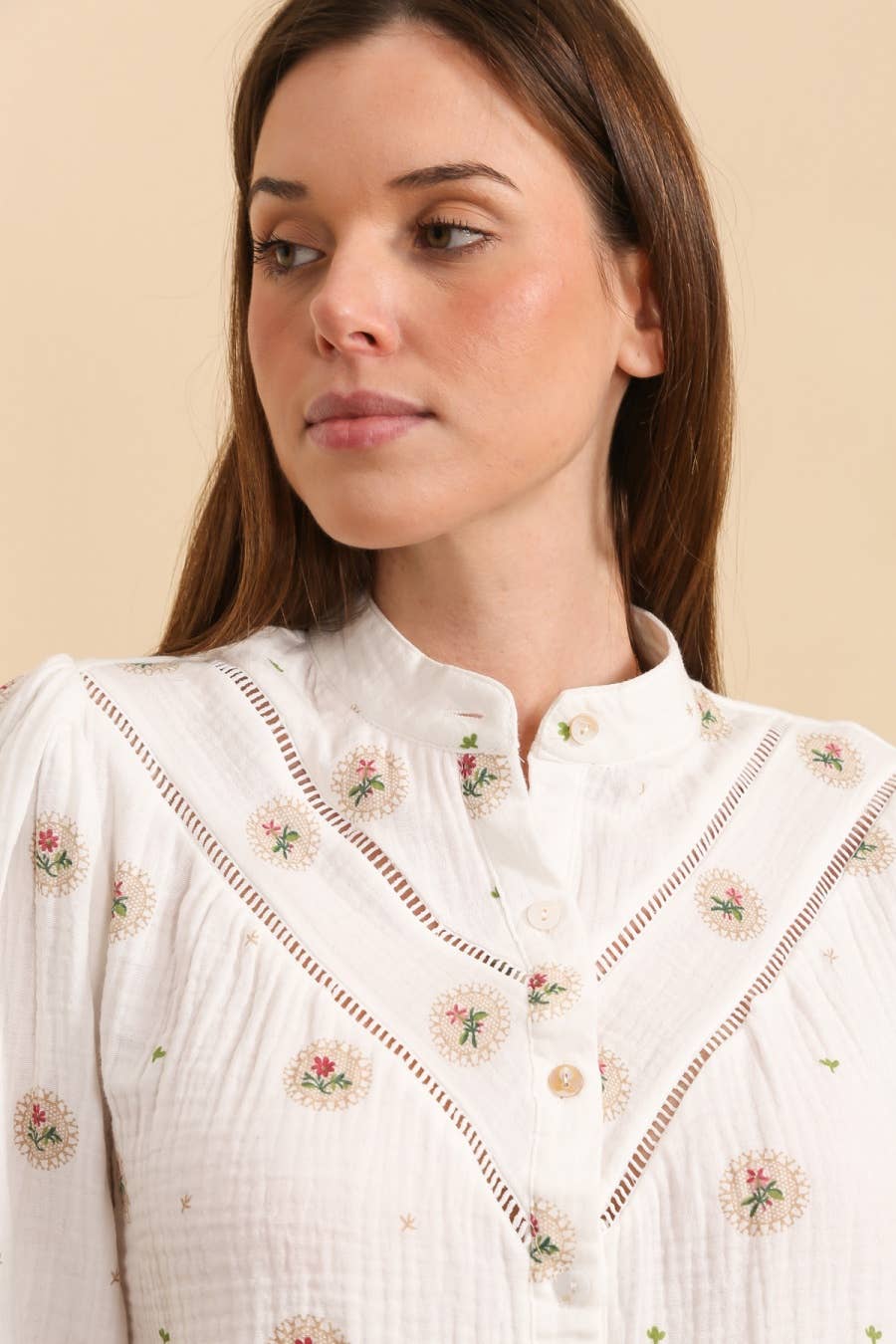 MOOYA - Wholesale Button Down Shirt - Women's - Bohemian cotton gauze floral shirt SJ0010