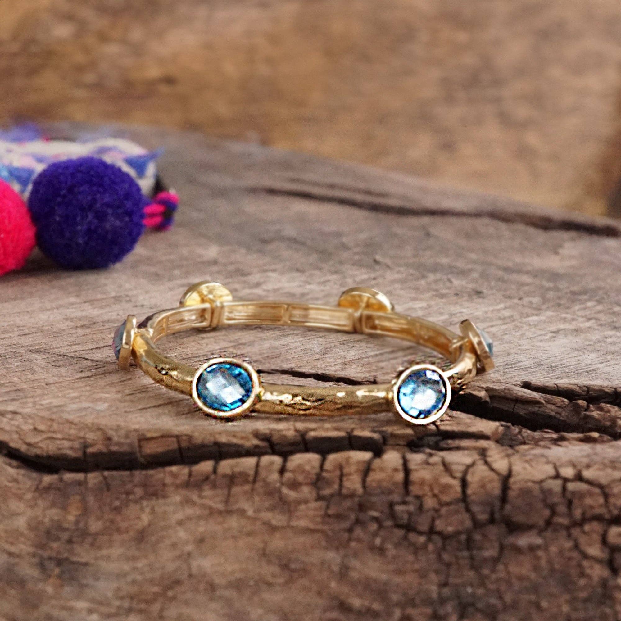 PennyLine inc - Wholesale Bangle Bracelet - Jeweled Golden Bangle - with Faceted glass oval colorful jewels1