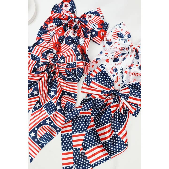 MIX COLOR Jumbo Patriotic Hair Satin Bow Alligator Clips for wholesale on Faire