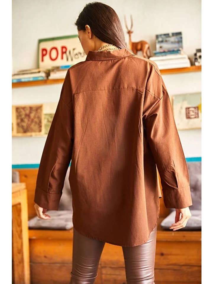 Hoxton Gal – wholesale Buttoned-down shirt – Women's – Oversized Poplin Shirt with Hidden Placket38