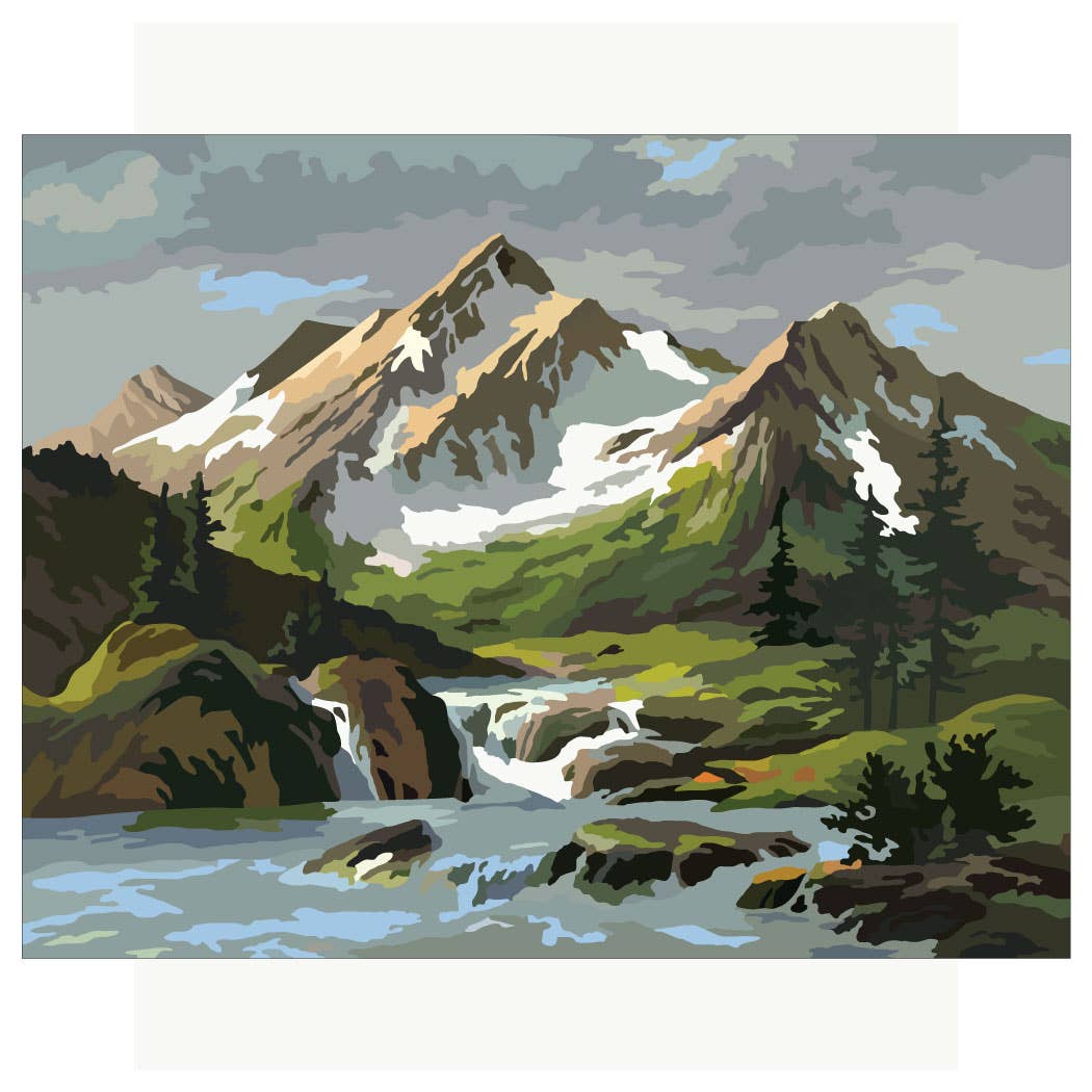 Fridgedoor - Wholesale Everyday Greeting Card - 5'' x 7'' Paint By Number Snowy Mountain and Stream Greeting Card0