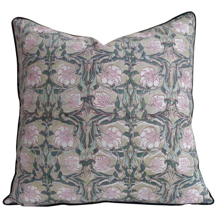 Funda de cojín Bauhaus con estampado de bloques beige con ribetes para venta al por mayor de Ayras World