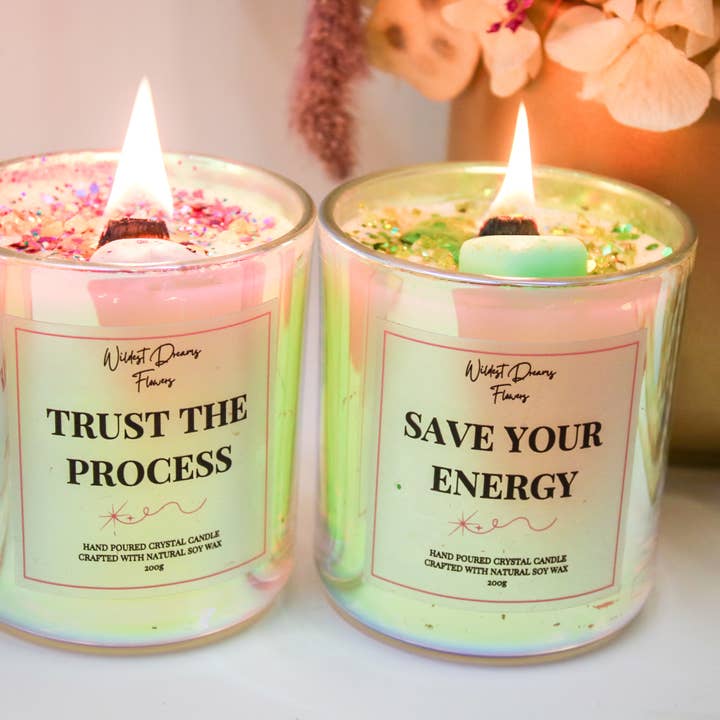 Wildestdreams.flowers – wholesale Jar/filled candle – Positive Energy Crystal Candle- Trust The Process 7