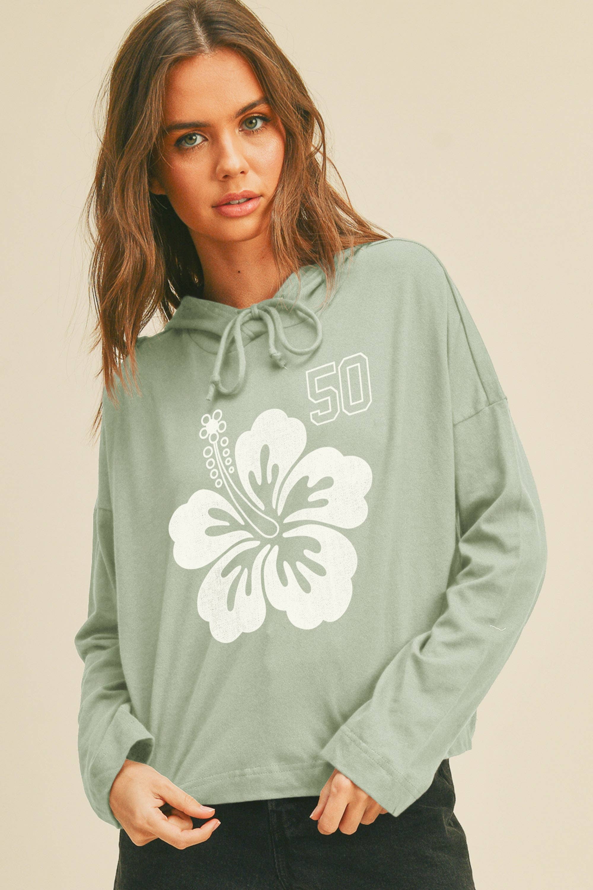 Honestee - Wholesale T-Shirt (Graphic) - Women's - Hawaiian Flower Graphic Hooded T-Shirt2