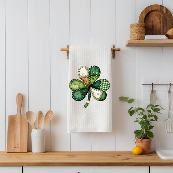 Quilted Patch Work Shamrock Kitchen Tea Towel for wholesale by JAC Wholesale