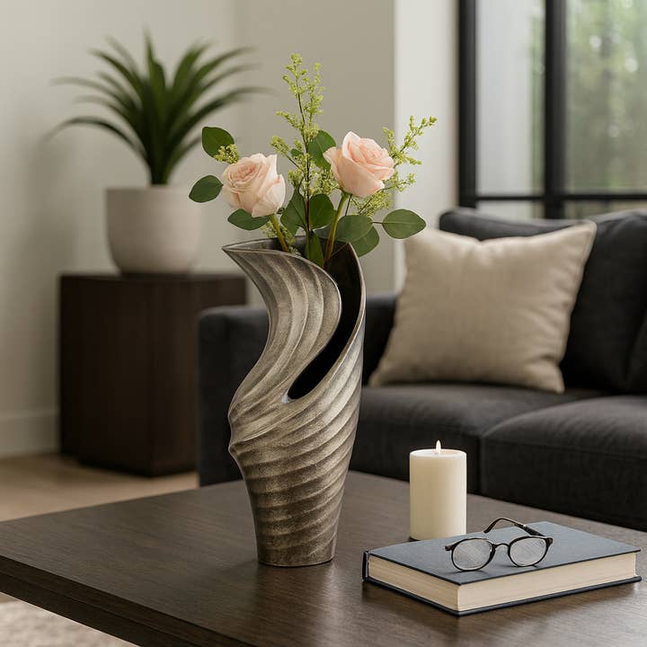 Decorative Vase - Silver Metal Finish Highlight, 16 in. for wholesale by Elevarre