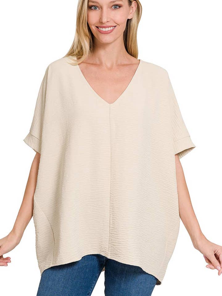 Top Dolman de manga corta con cuello en V tejido Airflow para venta al por mayor de Vanilla Monkey