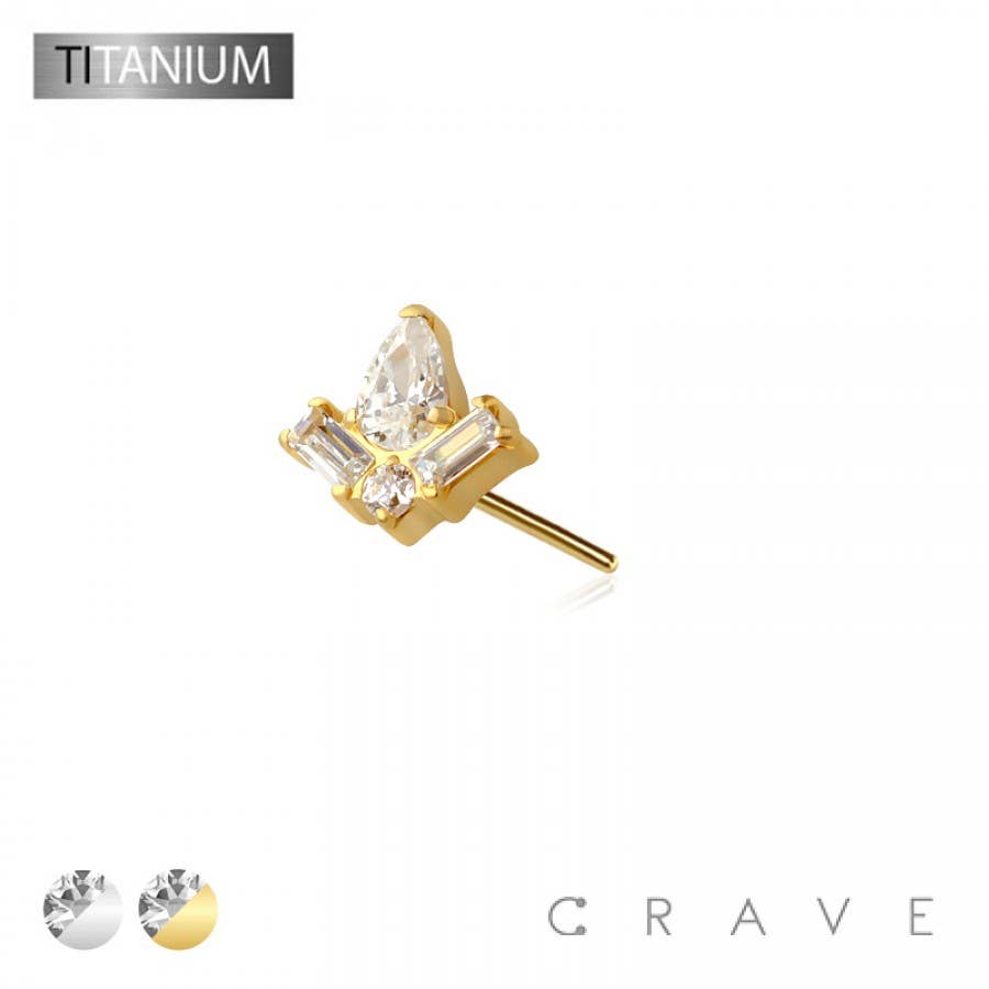 CRAVE - Wholesale Stud/Post Earrings - IMPLANT GRADE TITANIUM THREADLESS PUSH IN BAGUETTE TEAR DROP0
