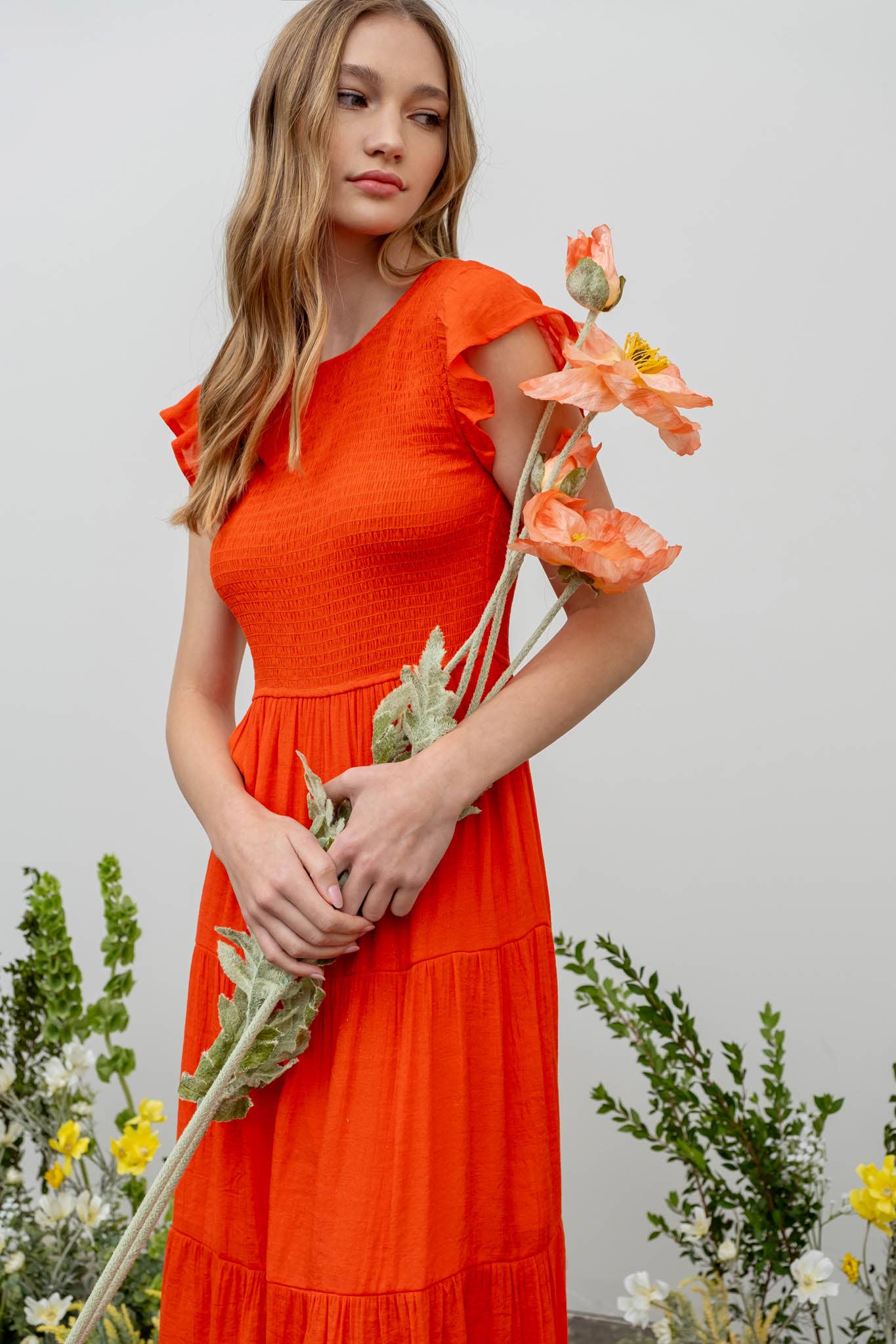 MINE – Vestido - Mulher por atacado – VESTIDO MIDI EM CAMADAS SMOCKED24