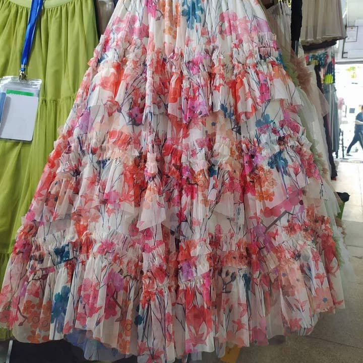ACCITY - Wholesale Skirt - Women's - LAYERING TULLE SKIRTS WITH FLORAL PRINTS_CWBLS04005