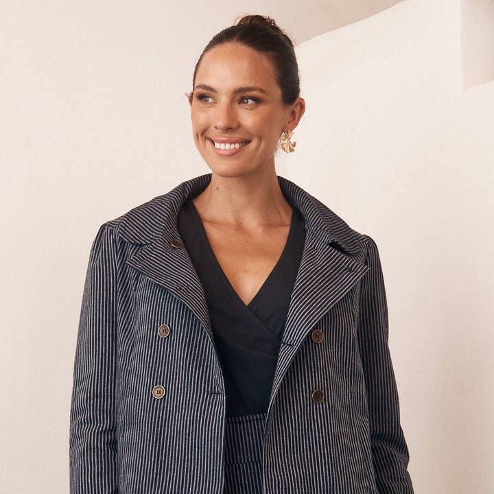 Stevie Jacket - Hand-loomed Dark Stripe for wholesale by MahaShe