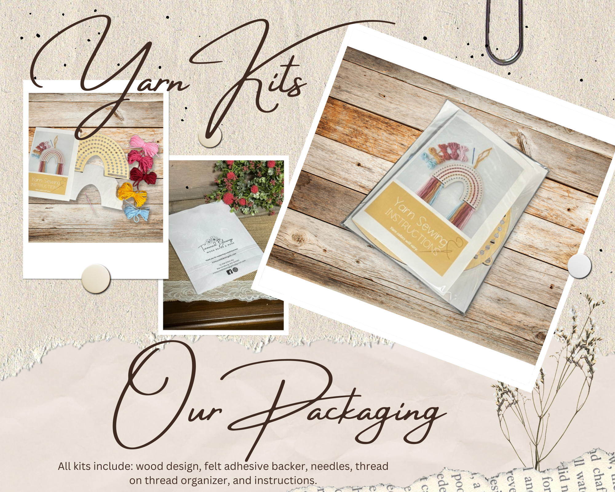 Treasured Blessings, LLC - Vente Accessoire de broderie/point de croix - Kit de laine pour bois - Fleurs3