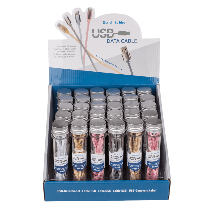 Out of the blue KG - Wholesale Charging Cable - USB data cable, Type iPhone, C & Micro ass.,1