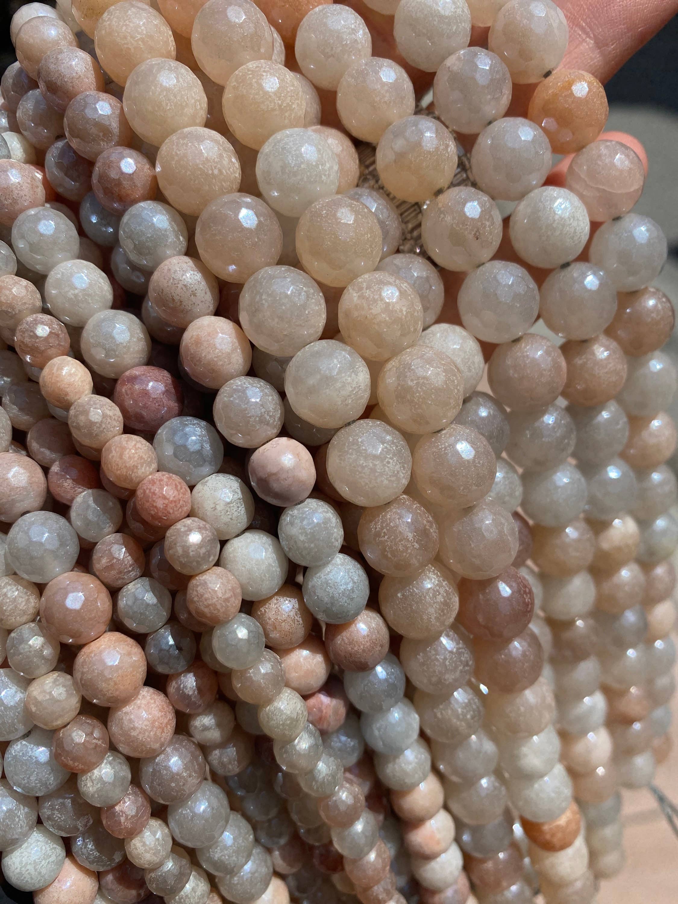 The Bead Bazaar - Wholesale Beads - Sunstone Beads For Jewelry Making, Iridescent Pink Gemstone Beads, Pastel Pink Faceted Beads, Light Pink Sunstone Bulk Wholesale Mala Beads1