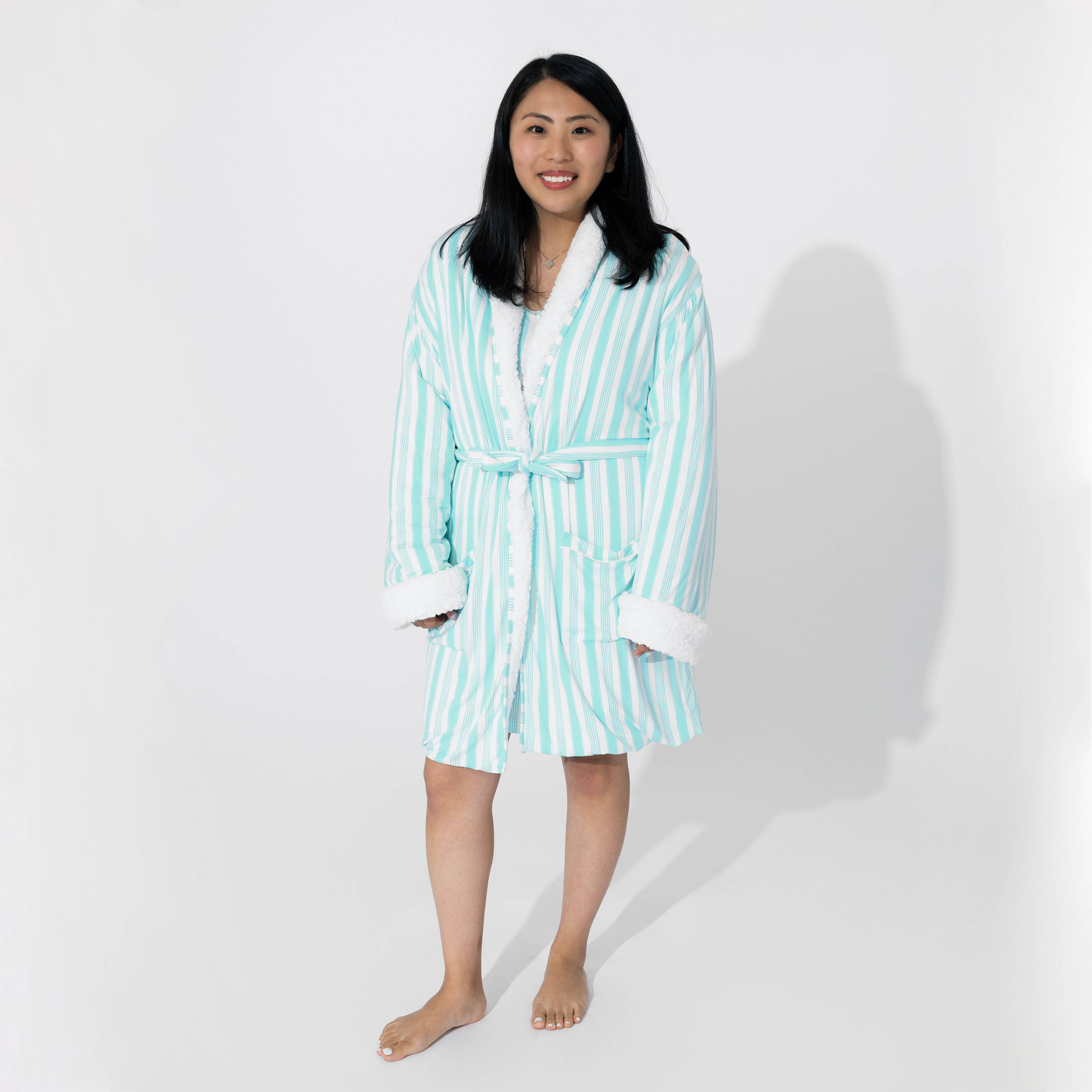 Bellabu Bear – Robe - Mulher por atacado – Roupão Sherpa Adulto em Bambu Slumber Stripes1