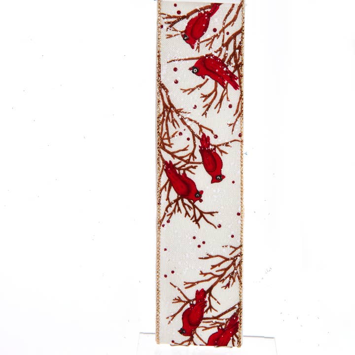 Cardinal On Branch Double Wire Ribbon for wholesale by Kurt S. Adler, Inc.