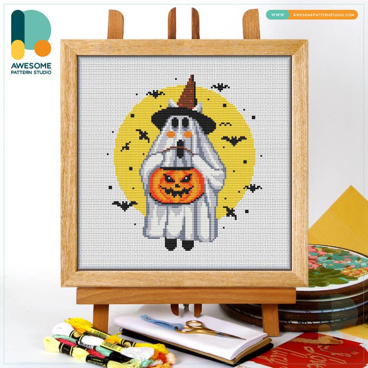 CS2386 Halloween Ghost, kit de punto de cruz contado para venta al por mayor de Awesome Pattern Studio
