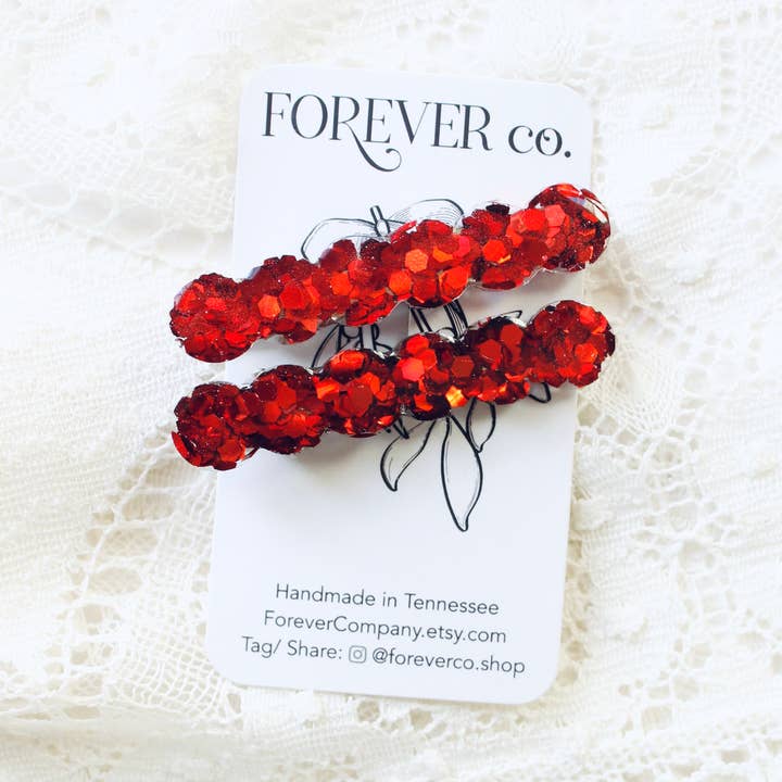 Jumbo Golvende Haarclips: Rode Jumbo Glitter voor wholesale door Forever Company