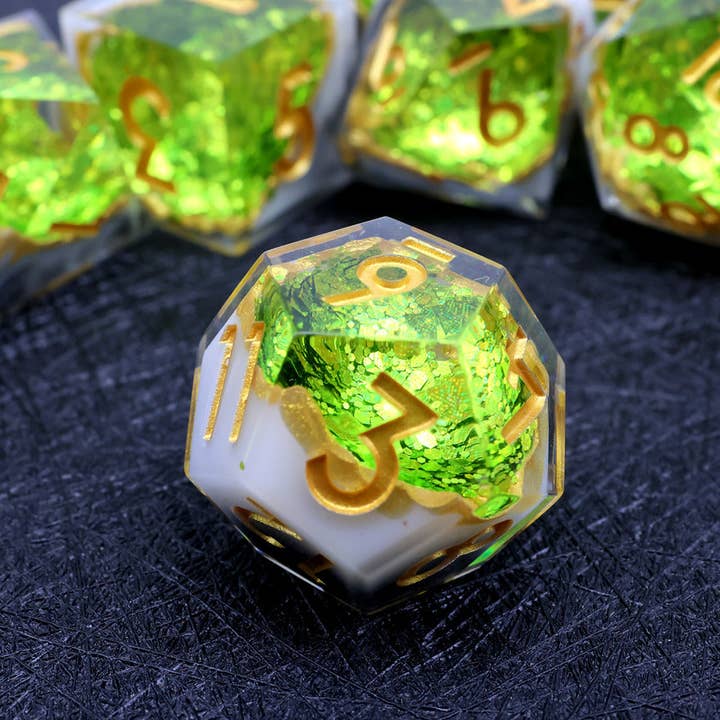 Tabletop Dominion Limited - Wholesale Dice - Arctic Emerald | Geode Sharp Edge Dice | 7-Polyhedral Set