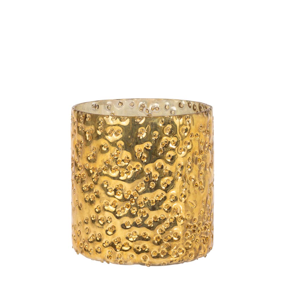 Boston International - Wholesale Candle Holder - 3" Tall Polished Gold Bubble Glass Votive Christmas