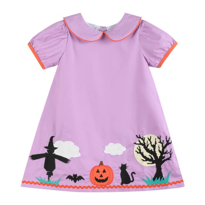 Purple Halloween Scene Girls Dress for wholesale by Lil Cactus