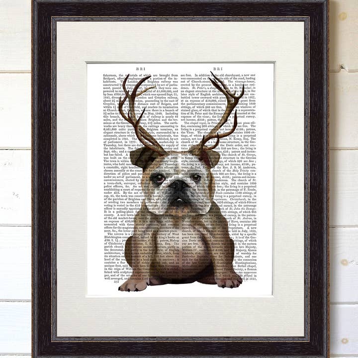 Stampa artistica con Bulldog e corna inglese, libro di cani per la vendita all'ingrosso da parte di FabFunky Ltd