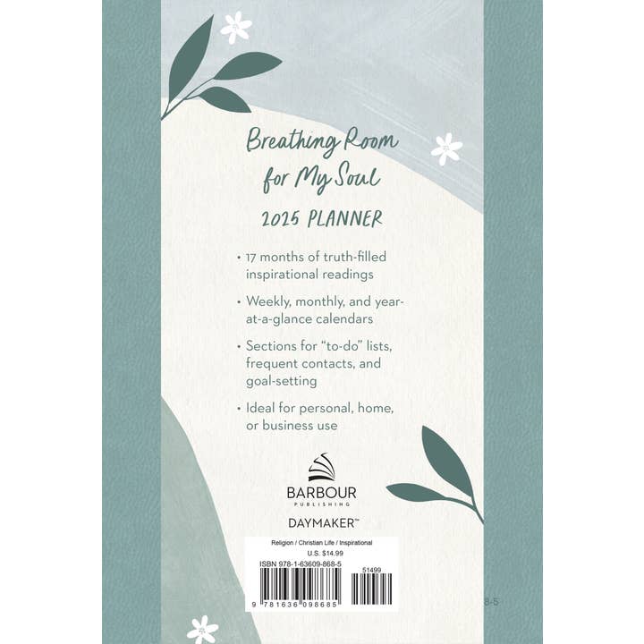 Barbour Publishing, Inc. - Wholesale Planner - 2025 Planner Breathing Room for My Soul