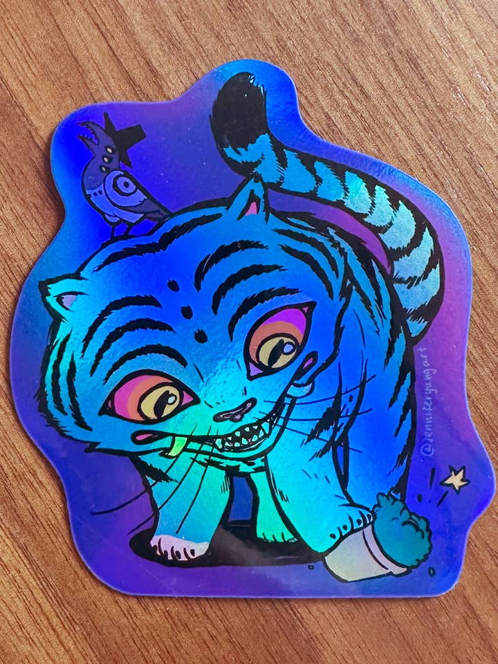 Autocollant Décalcomanie Holographique Tigre Démon Derpy Kpop pour la vente par Jennifer Yung Art