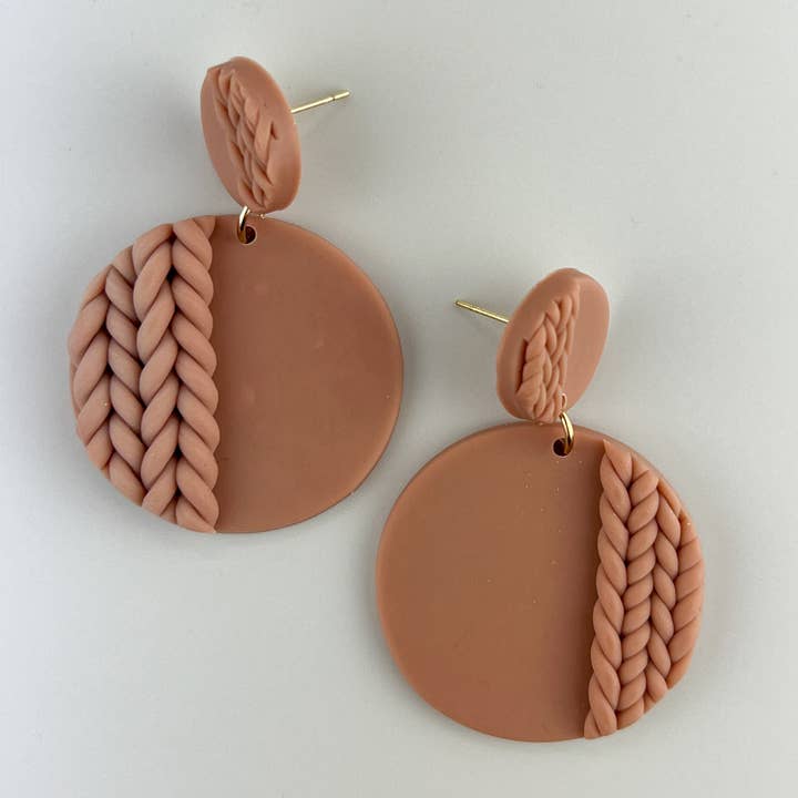 Sunbaked Lizard Jewellery & Gifts - Wholesale Dangle earrings - Clay Plaited Button Drop Earrings -5 Colours2