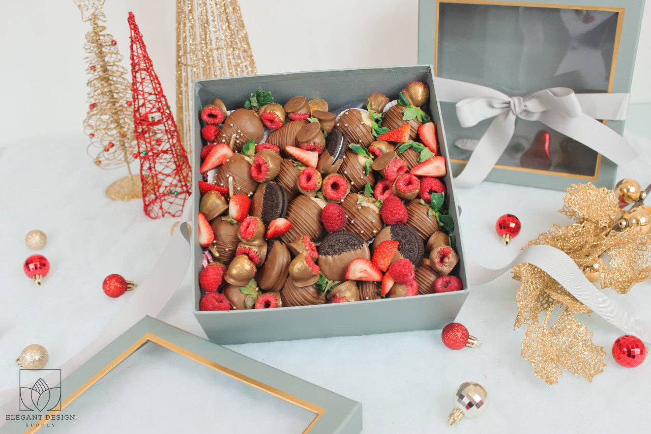 Elegant Design Supply – Caixa de presente por atacado – Caixa de Presente Quadrada com Tampa Transparente e Fita - Várias Cores - Para Arranjos de Flores/ Presentes / Morangos com Chocolate de Luxo22