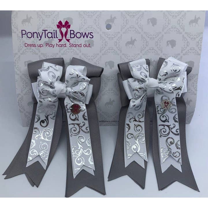 Silver Scroll PonyTail Bows for wholesale by PonyTail Bows