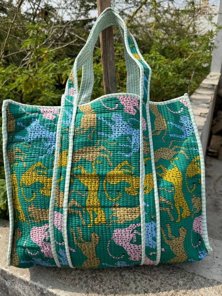 Colorful Tiger Print Bag Girls Bag Cotton Quilted Carry Bags for wholesale by GYPSY STUDIO