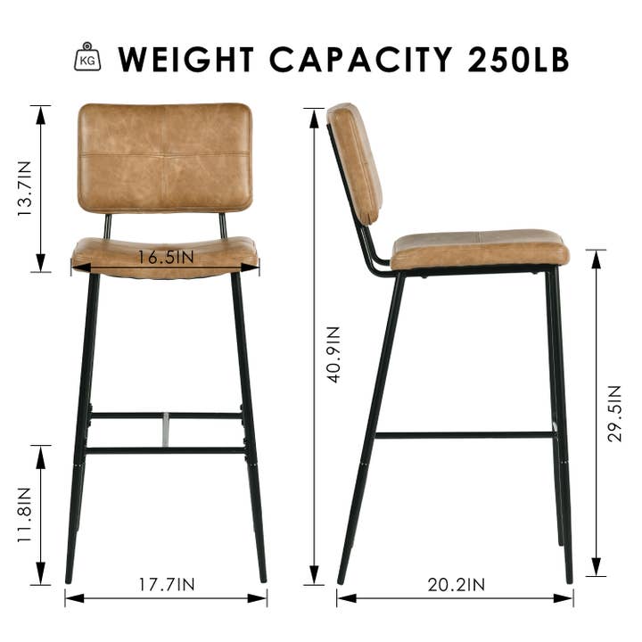 HOMYCASA DESIGN INC - Wholesale Stool - Industrial Bar Stool with Cognac Faux Leather Upholstery