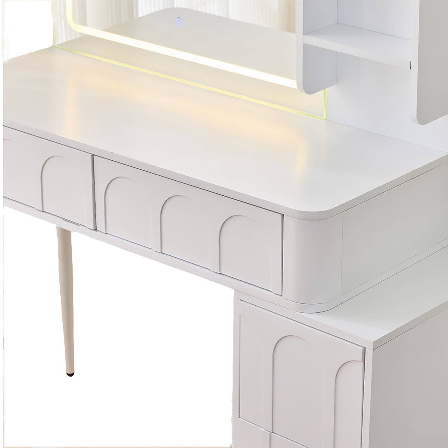 White Modern Makeup Vanity Desk with LED Lights & Mirror for wholesale on Faire13