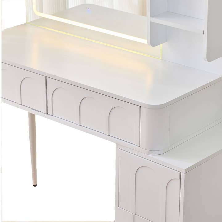 White Modern Makeup Vanity Desk with LED Lights & Mirror for wholesale on Faire13