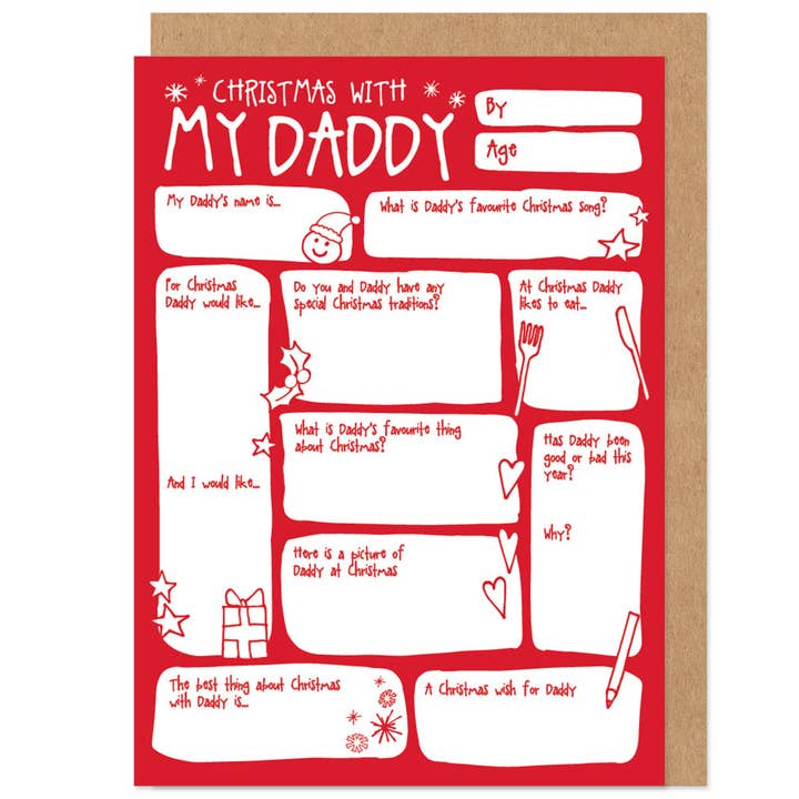 Daddy Christmas Card - Fill In The Blanks for wholesale by Bow & Bell