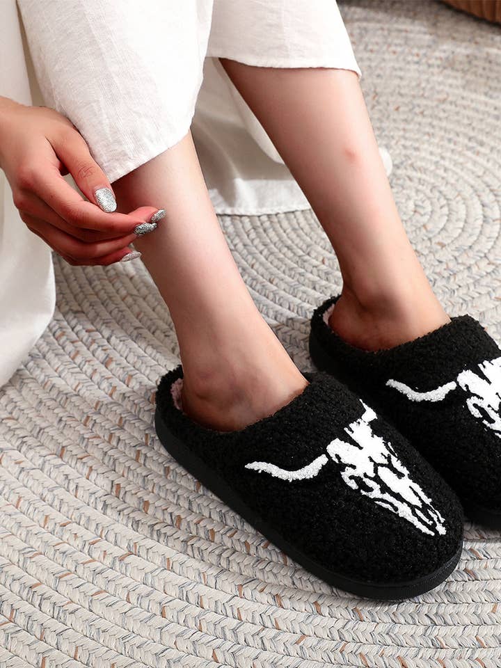 Halloween Western Cowboy Black Cotton Slippers ZK3356 for wholesale by UNISHE