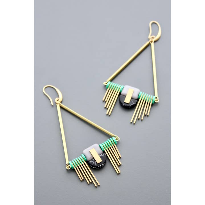 David Aubrey Jewelry - Wholesale Dangle Earrings - HYLE89 Mint and Black Artdeco Dangle Earrings