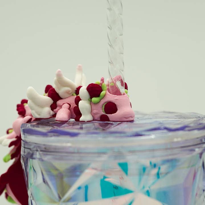 Strawberry Dragon Straw Topper for wholesale by Sumptuous Scull Styles LLC