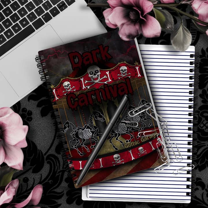 Mörk Karneval Gotisk Anteckningsbok – Kuslig Skelettkarusell Journal för Skrivande, Skola & Anteckningar för wholesale av Gothic Garage