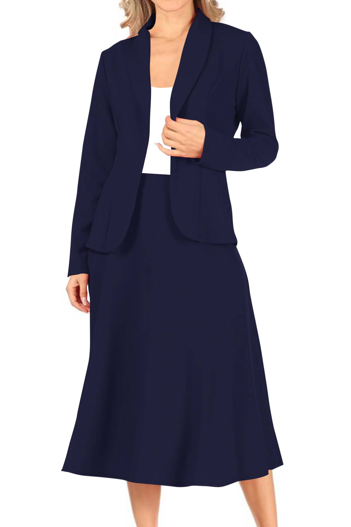 MOA COLLECTION - Wholesale Top & Skirt Set - Women's - Women's Two Piece Casual Blazer Relaxed A-Line Midi Skirt20