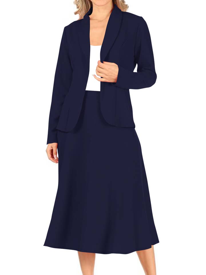 MOA COLLECTION - Wholesale Top & Skirt Set - Women's - Women's Two Piece Casual Blazer Relaxed A-Line Midi Skirt20