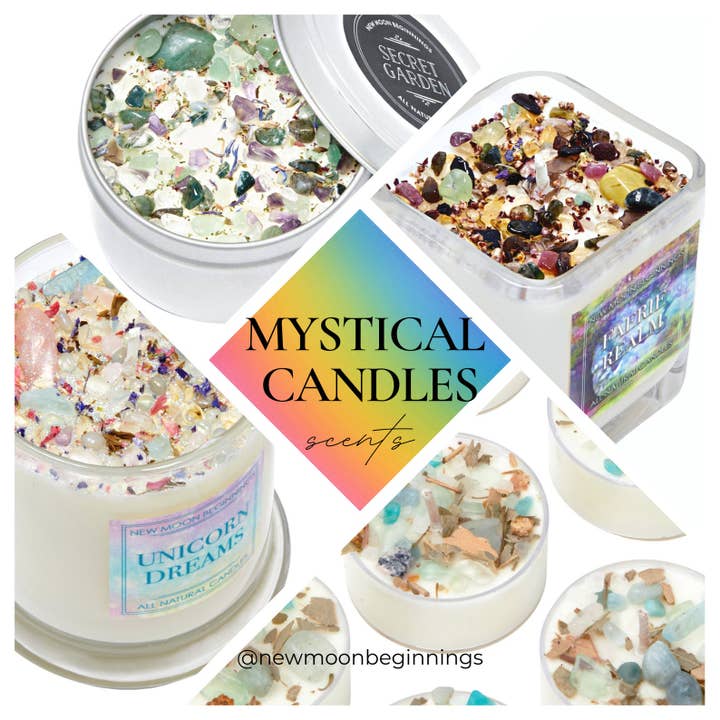 New Moon Beginnings - Wholesale Jar/Filled Candle - Mystical & Magical Candles, Spiritual Candle, Crystal Candle