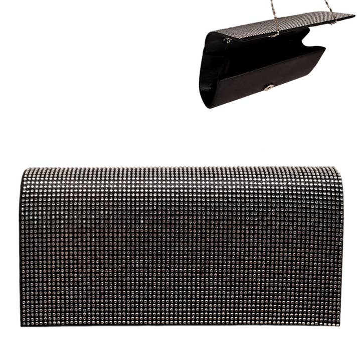 Rhinestone Embellished Clutch w/ Crossbody Strap for wholesale by SP Sophia Collection