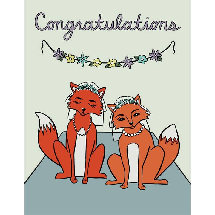 Foxes Lesbian Wedding Card for wholesale by THE FOUND
