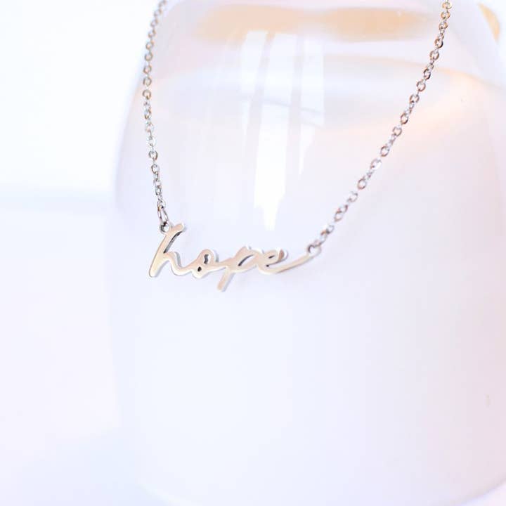 Two and Crew - Wholesale Pendant/Charm Necklace - Hope word necklace dainty Christian mama gift silver gold