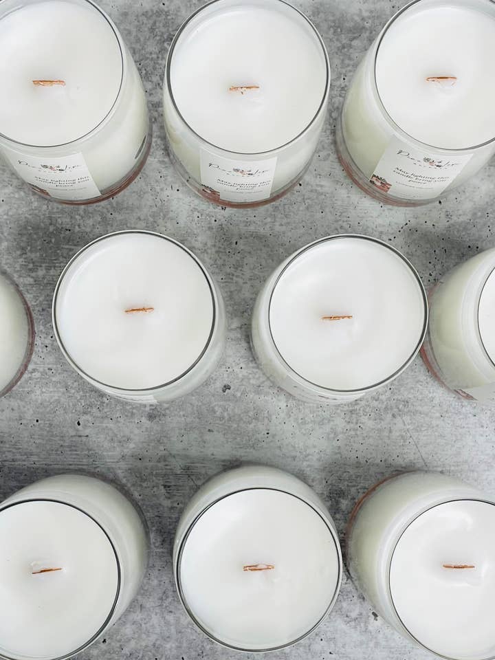 Coconut Wax Wooden Wick Candles for wholesale by Peace Love & Scents LLC