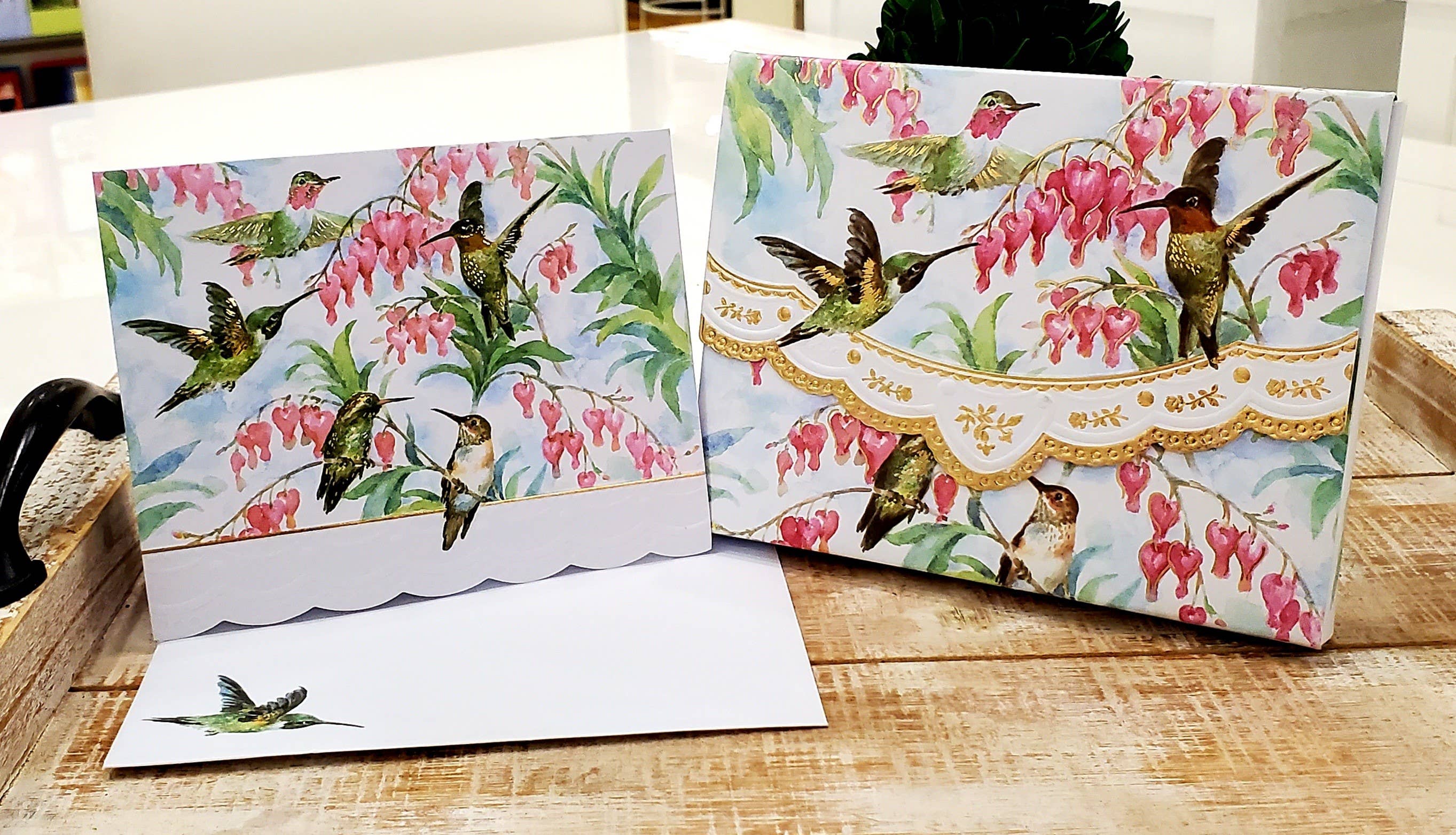 Carol Wilson Fine Arts Inc./For Arts Sake - Wholesale Stationery/Notecard Set - Hummingbird Embossed, Die-Cut Boxed Portfolio Note Card Set NCP25082