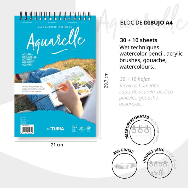 MEDEL OFFICE – Engroshandel Skitsebog/skitseblok – A4 akvarel blok 300gr 40 ark mikroperforeret fint korn